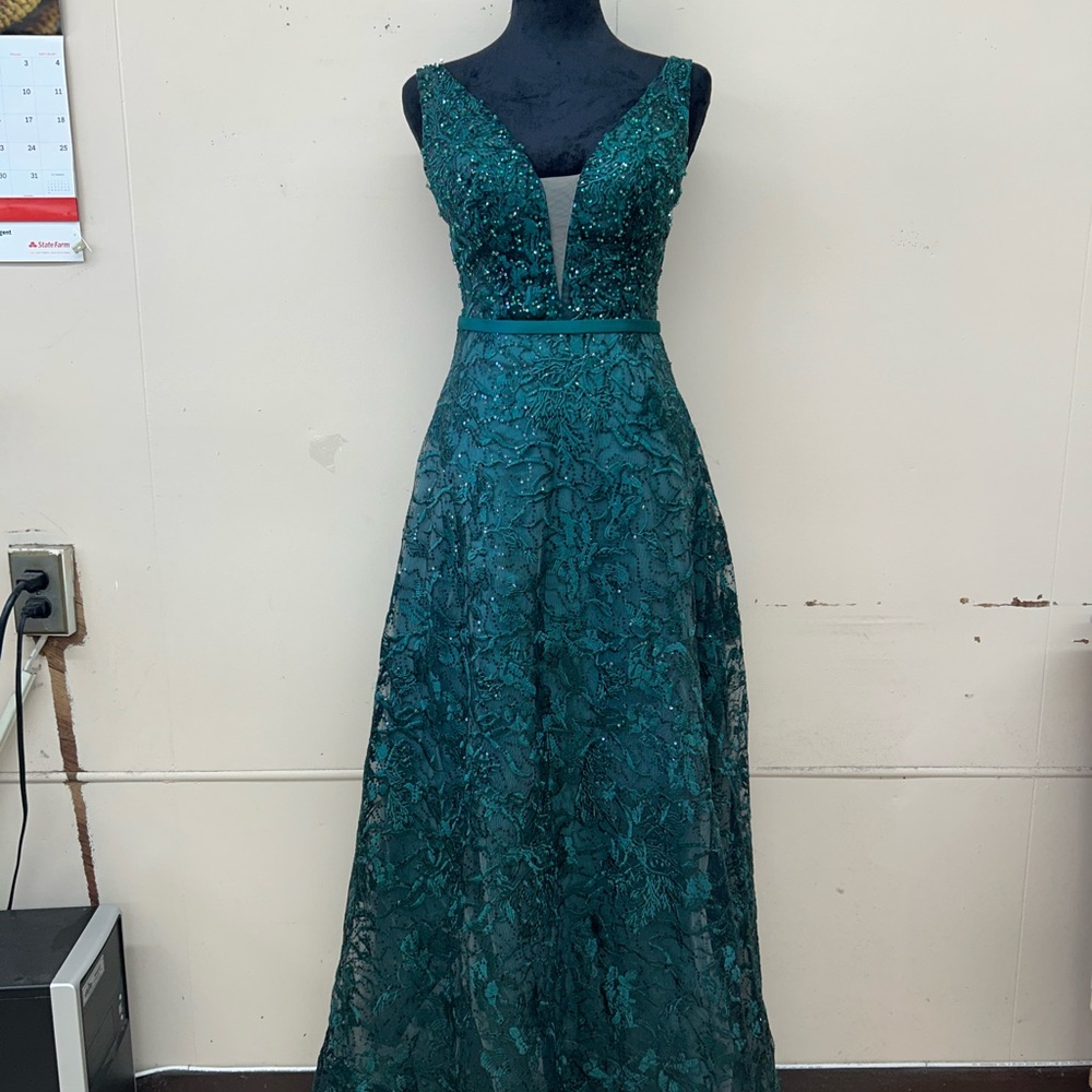 Elegant Teal Evening Gown GLS prom dress